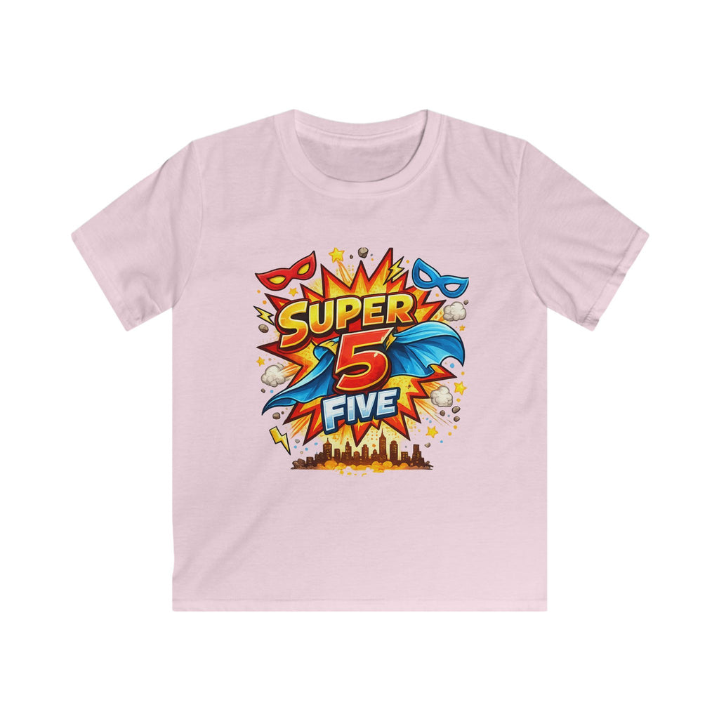"Super 5 Five" Kids T-Shirt Colorful Superhero Birthday Tee
