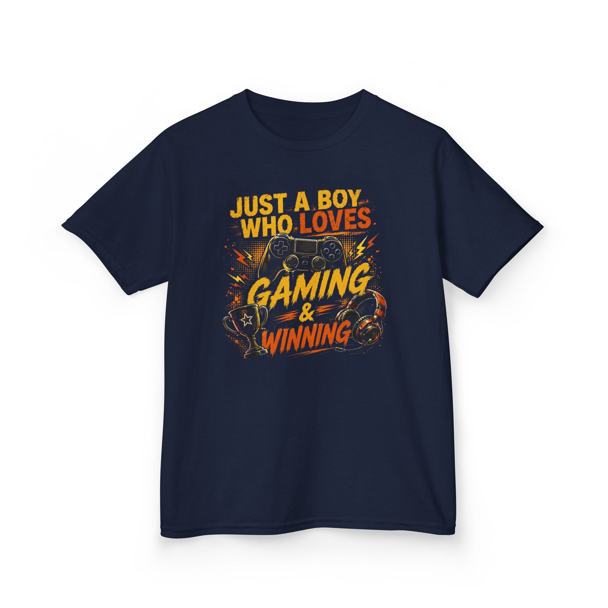 Just a Boy Who Loves Gaming & Winning Graphic kids Gamer T-Shirt Design