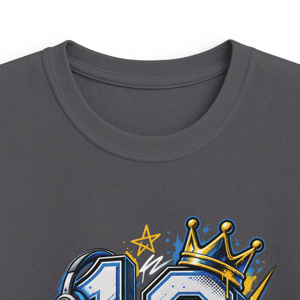 Kids 10th Birthday Racing Tee - Number 10 Crown & Sneakers Graphic