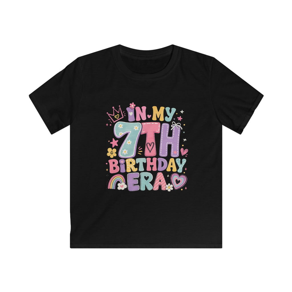 Kids 7th Birthday Tee Cute Pastel Rainbow "In My 7th Birthday Era" Shirt