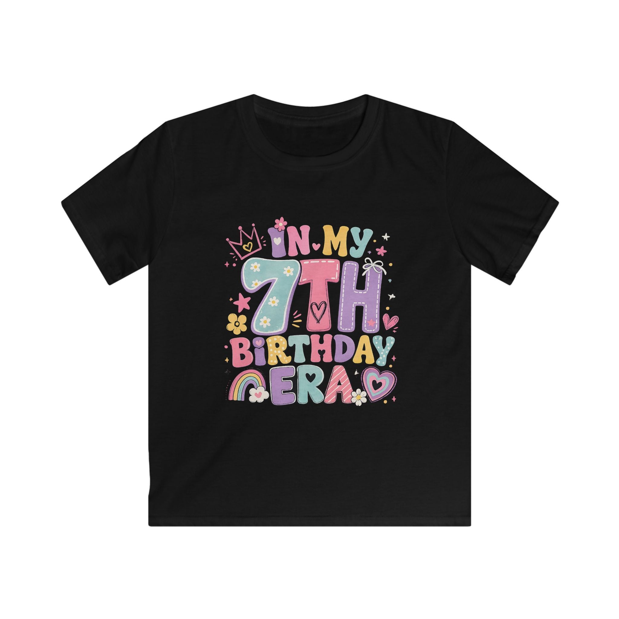 Kids 7th Birthday Tee Cute Pastel Rainbow "In My 7th Birthday Era" Shirt
