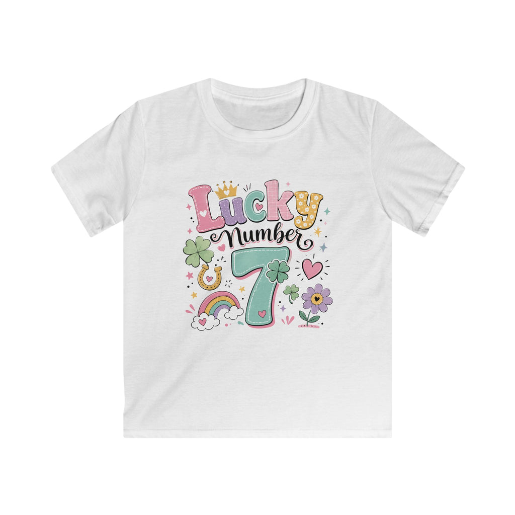 Girls "Lucky Number 7" T-Shirt Cute St. Patrick's Day Rainbow & Clover Tee
