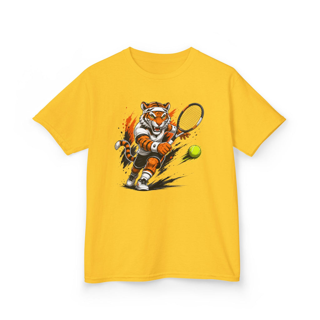 Tennis Tiger T-Shirt | Fierce Tiger Tennis Player Graphic | Kids Tennis Tee | Youth Tennis Sports Shirt | Tennis Lover Gift