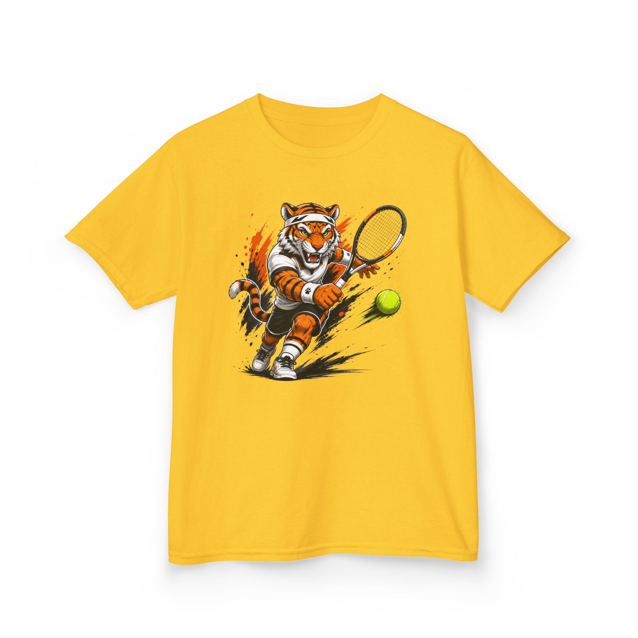 Tennis Tiger T-Shirt | Fierce Tiger Tennis Player Graphic | Kids Tennis Tee | Youth Tennis Sports Shirt | Tennis Lover Gift