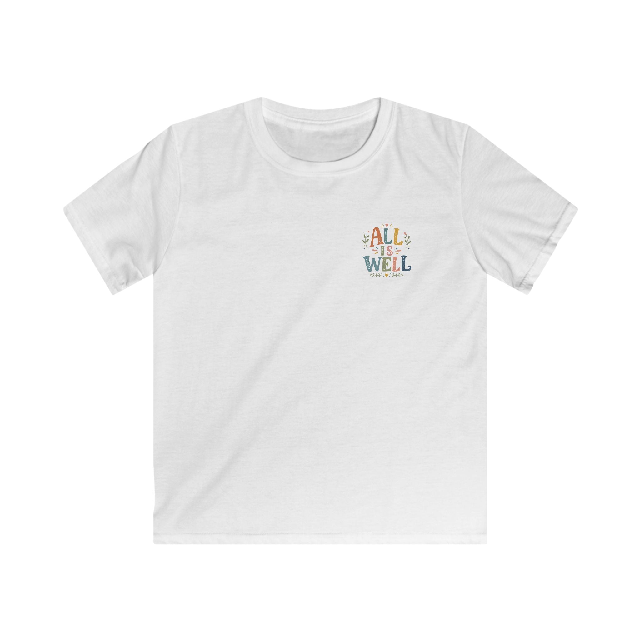 Kids Tee "All Is Well" Rainbow Pocket Motivational Graphic T-Shirt