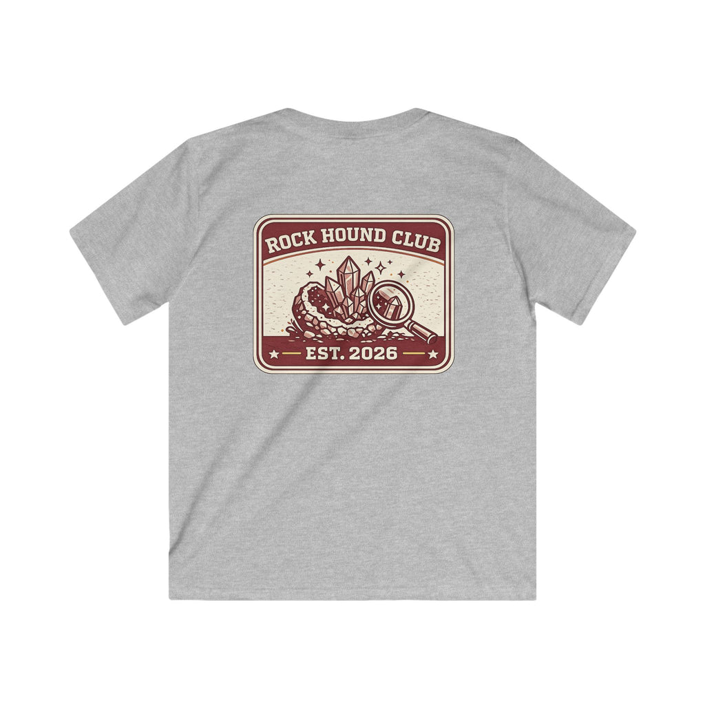 Rock Hound Club Kids T-Shirt 'Est. 2026' Gemstone & Magnifying Glass Design for Boys & Girls