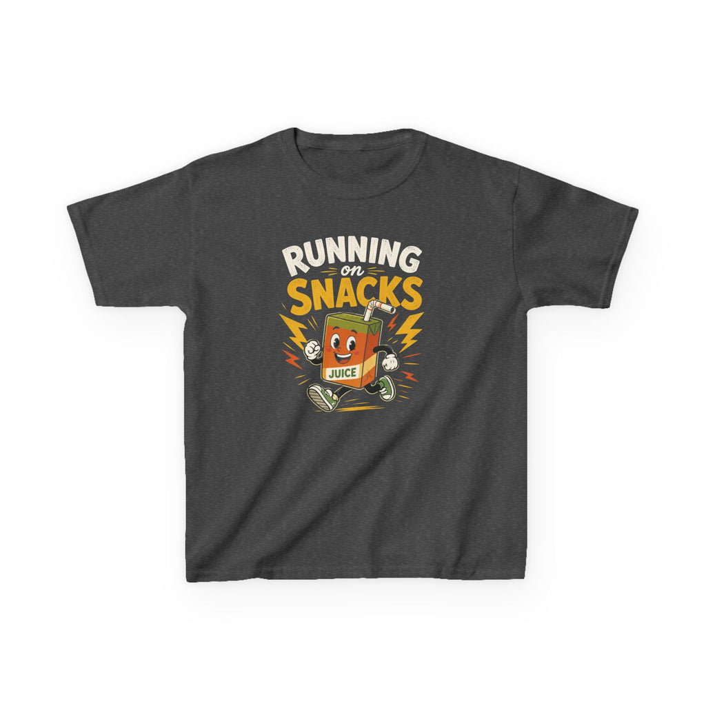 Funny Kids T-Shirt "Running on Snacks" Cartoon Juice Box Tee