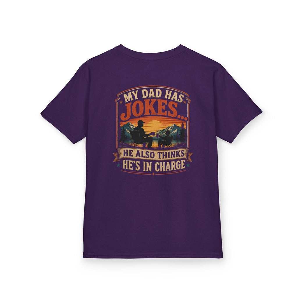 Kids Tee “My Dad Has Jokes… He Also Thinks He’s In Charge” Family Father’s Day Shirt