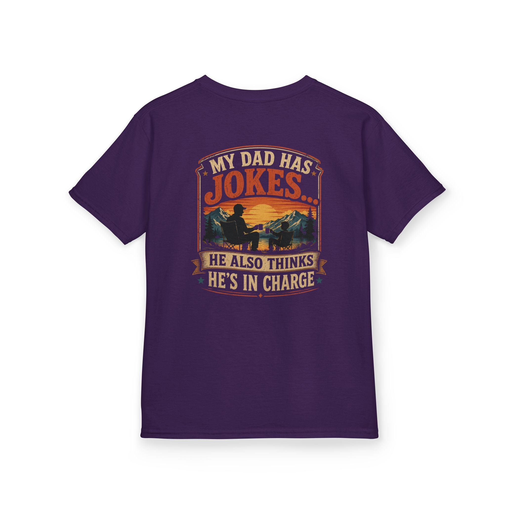 Kids Tee “My Dad Has Jokes… He Also Thinks He’s In Charge” Family Father’s Day Shirt
