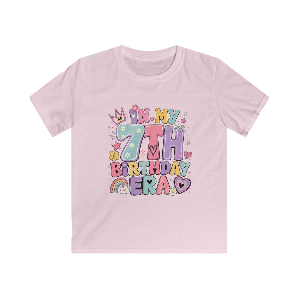 Kids 7th Birthday Tee Cute Pastel Rainbow "In My 7th Birthday Era" Shirt