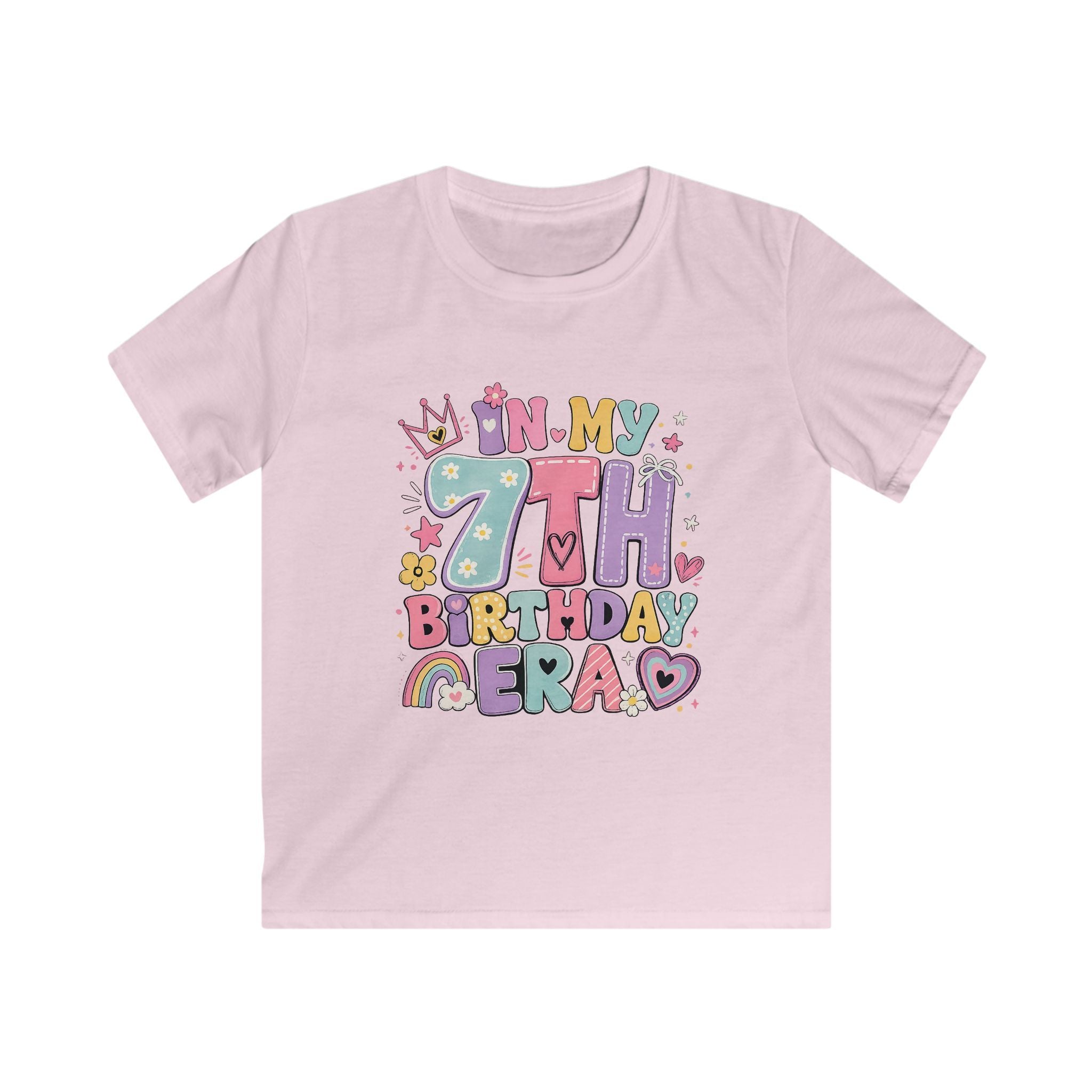 Kids 7th Birthday Tee Cute Pastel Rainbow "In My 7th Birthday Era" Shirt