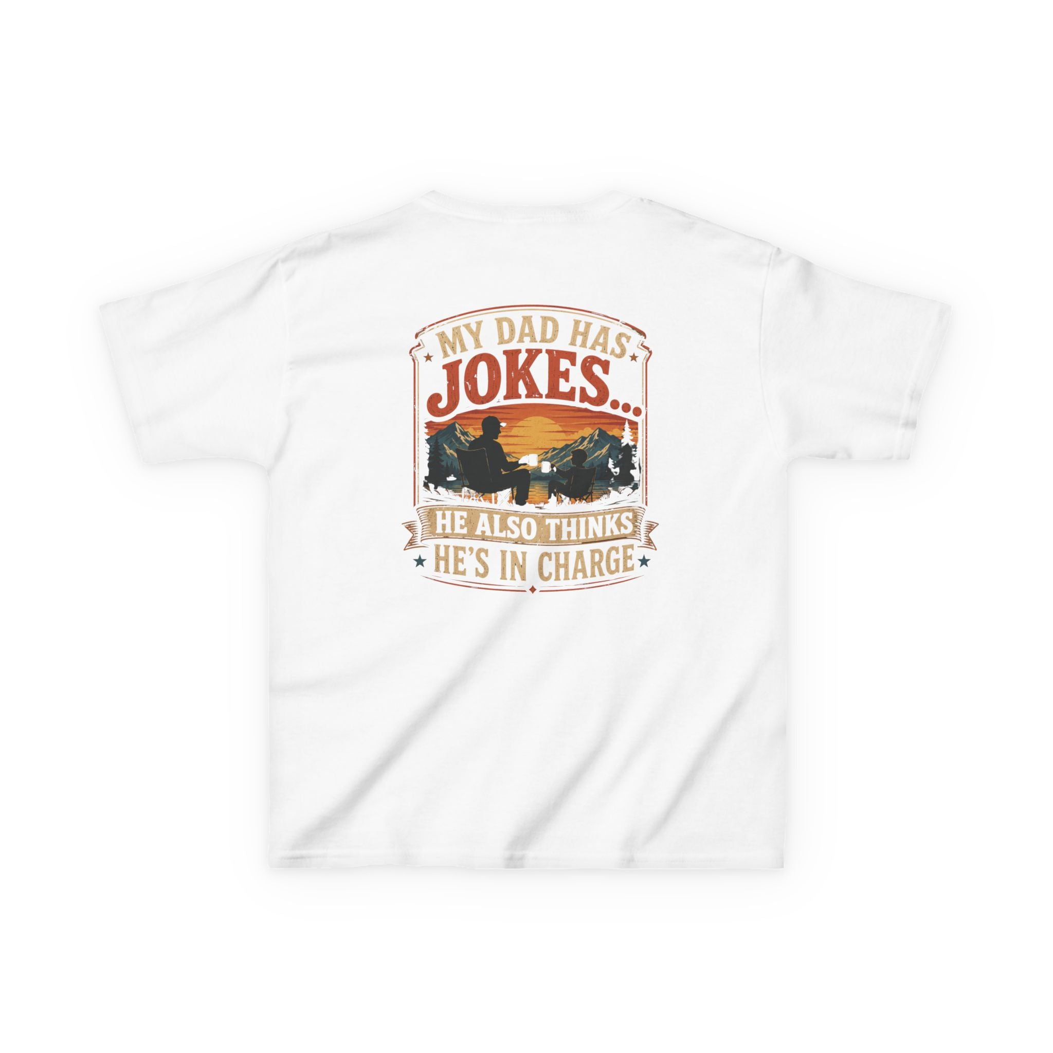 Kids Tee “My Dad Has Jokes… He Also Thinks He’s In Charge” Family Father’s Day Shirt
