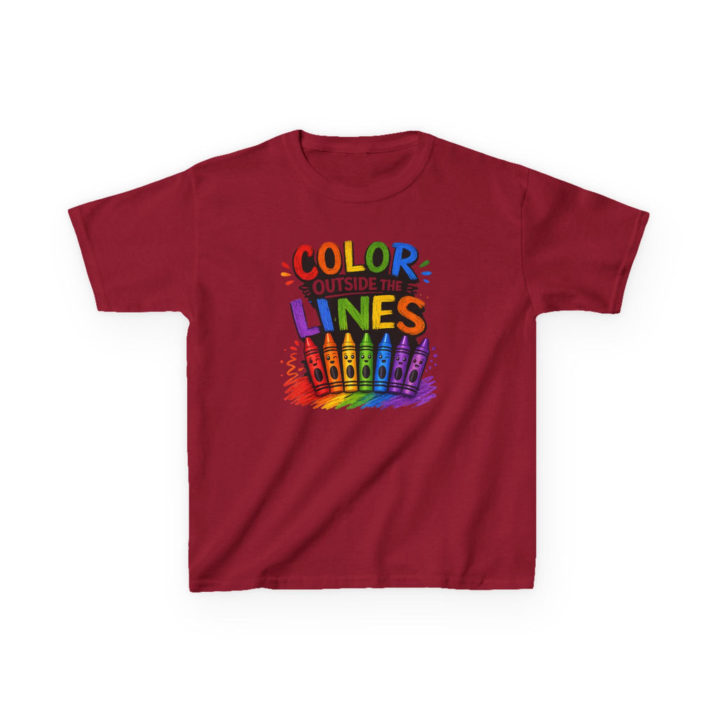 Kids "Color Outside the Lines" Graphic T-Shirt Rainbow Crayon Art Tee