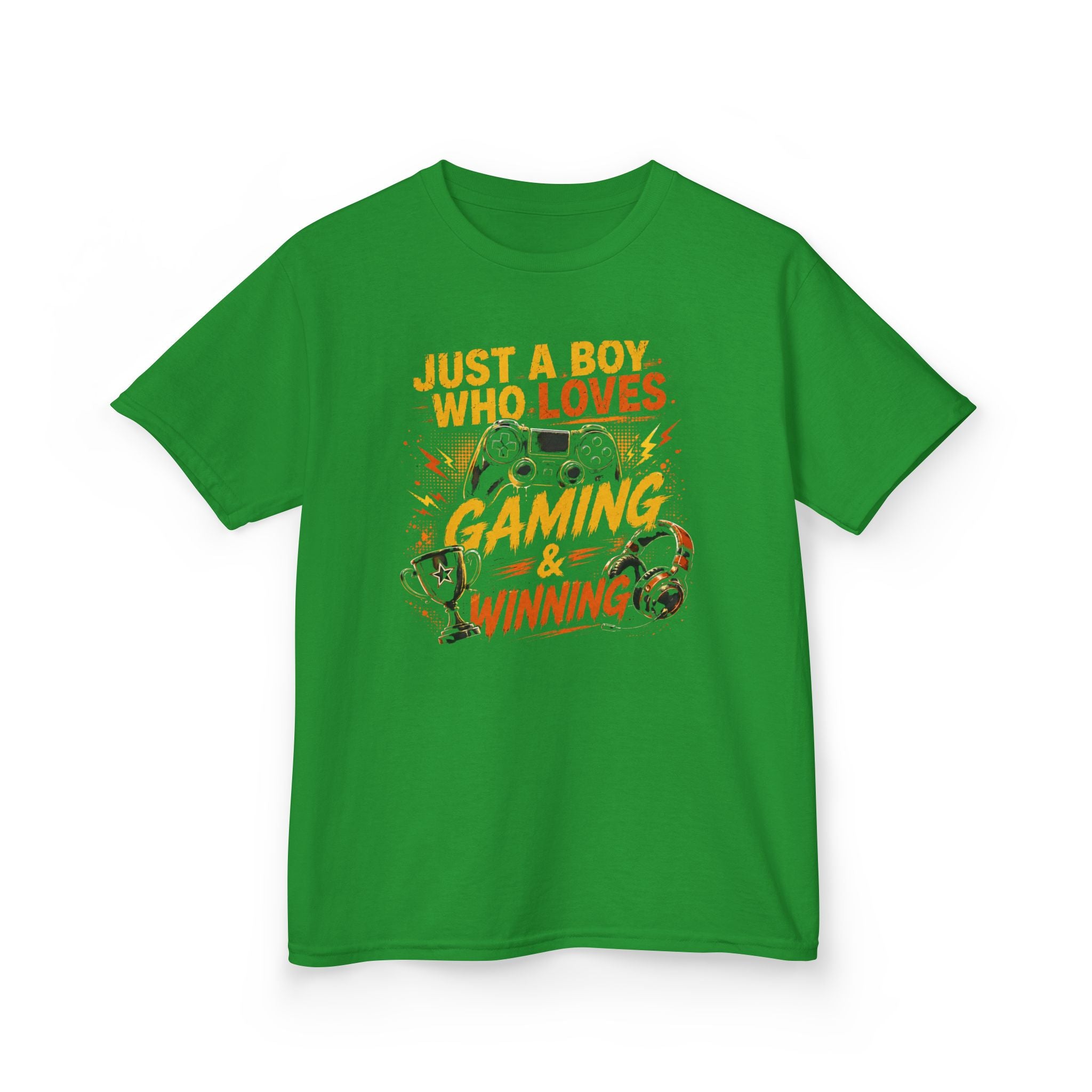 Just a Boy Who Loves Gaming & Winning Graphic kids Gamer T-Shirt Design