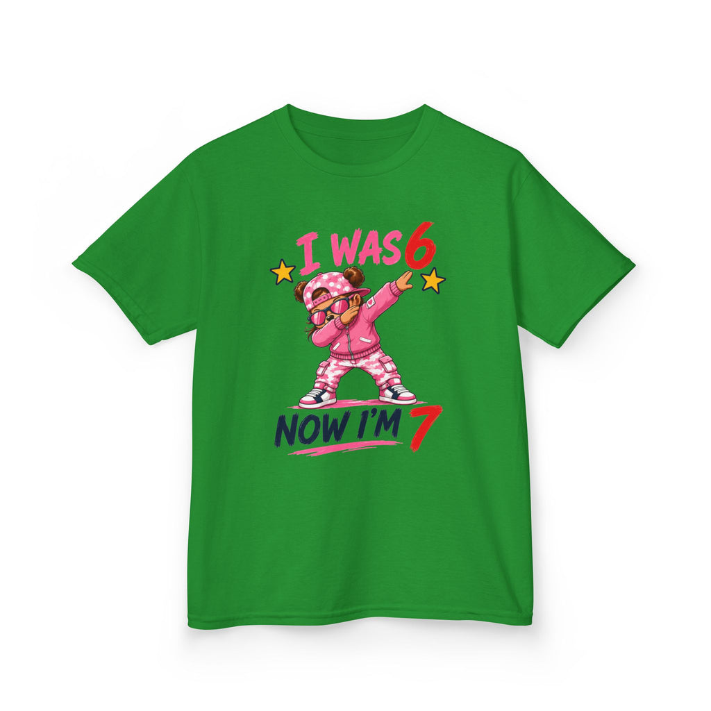 Kids Birthday T‑Shirt “I Was 6 Now I’m 7” Dab Dance Cute Pink
