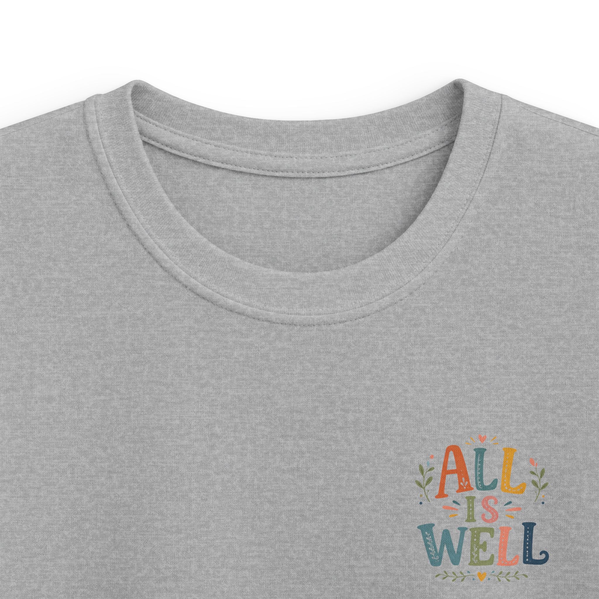 Kids Tee "All Is Well" Rainbow Pocket Motivational Graphic T-Shirt