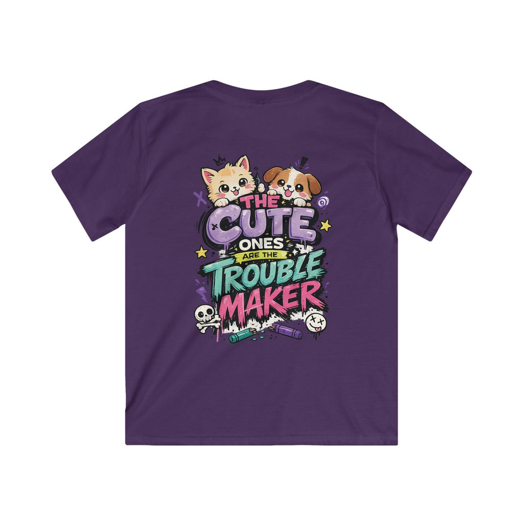 Cute Puppy & Kitten "The Cute Ones Are The Trouble Maker" Graphic Girls T-Shirt