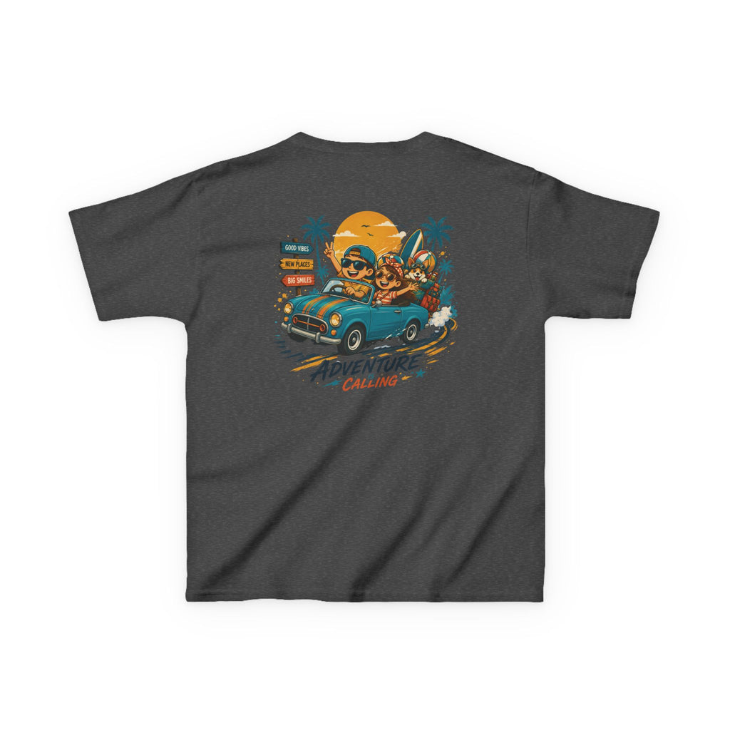 Boys Tee "Adventure Calling" Vintage Tropical Car & Sunset Graphic