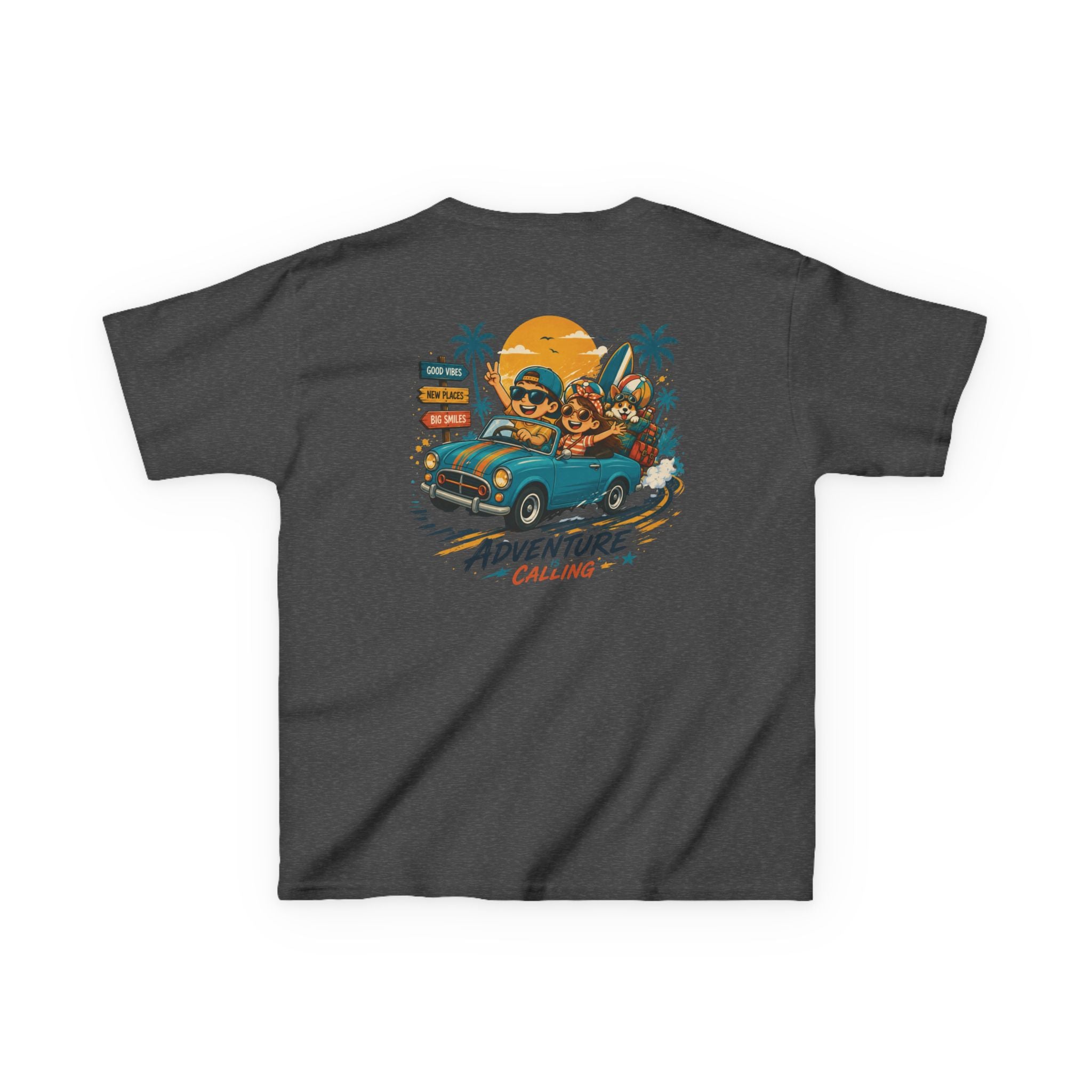 Boys Tee "Adventure Calling" Vintage Tropical Car & Sunset Graphic