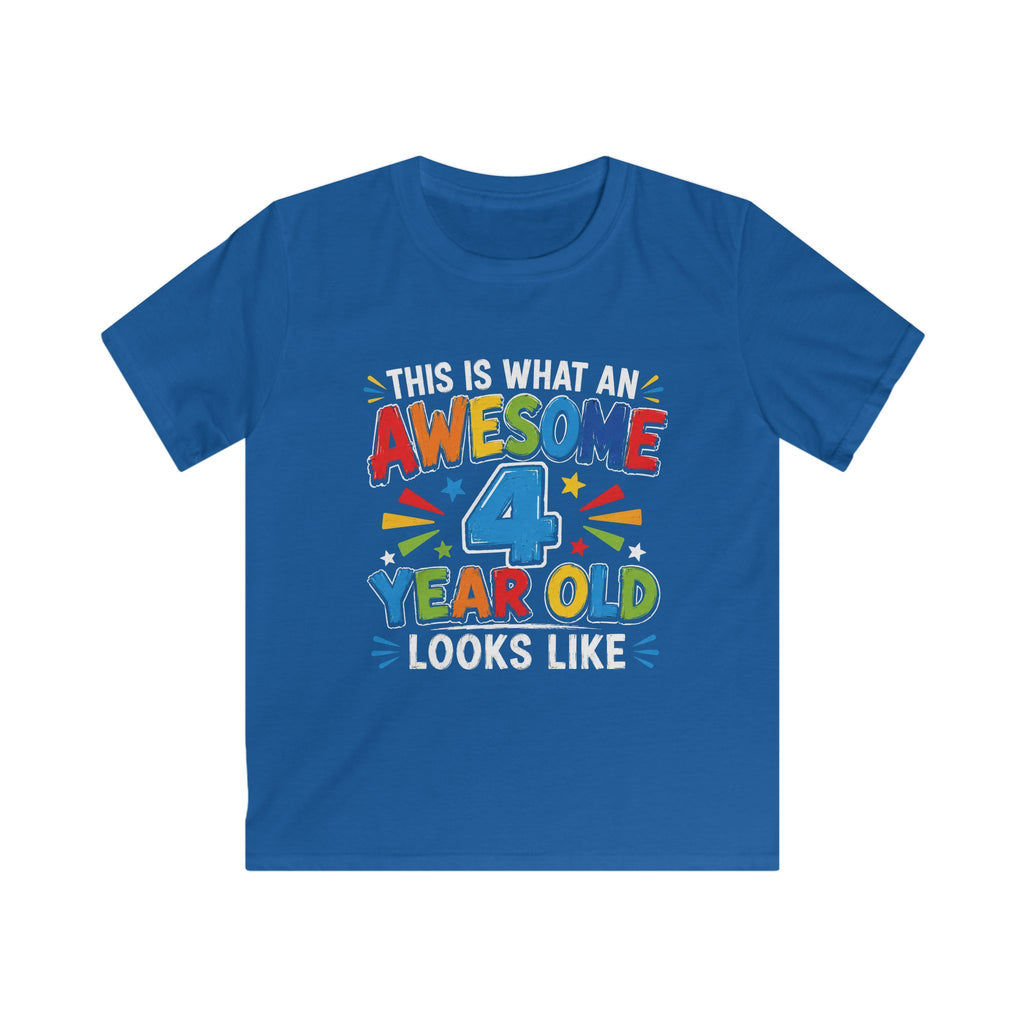 "This Is What An Awesome 4 Year Old Looks Like" Kids Birthday T-Shirt