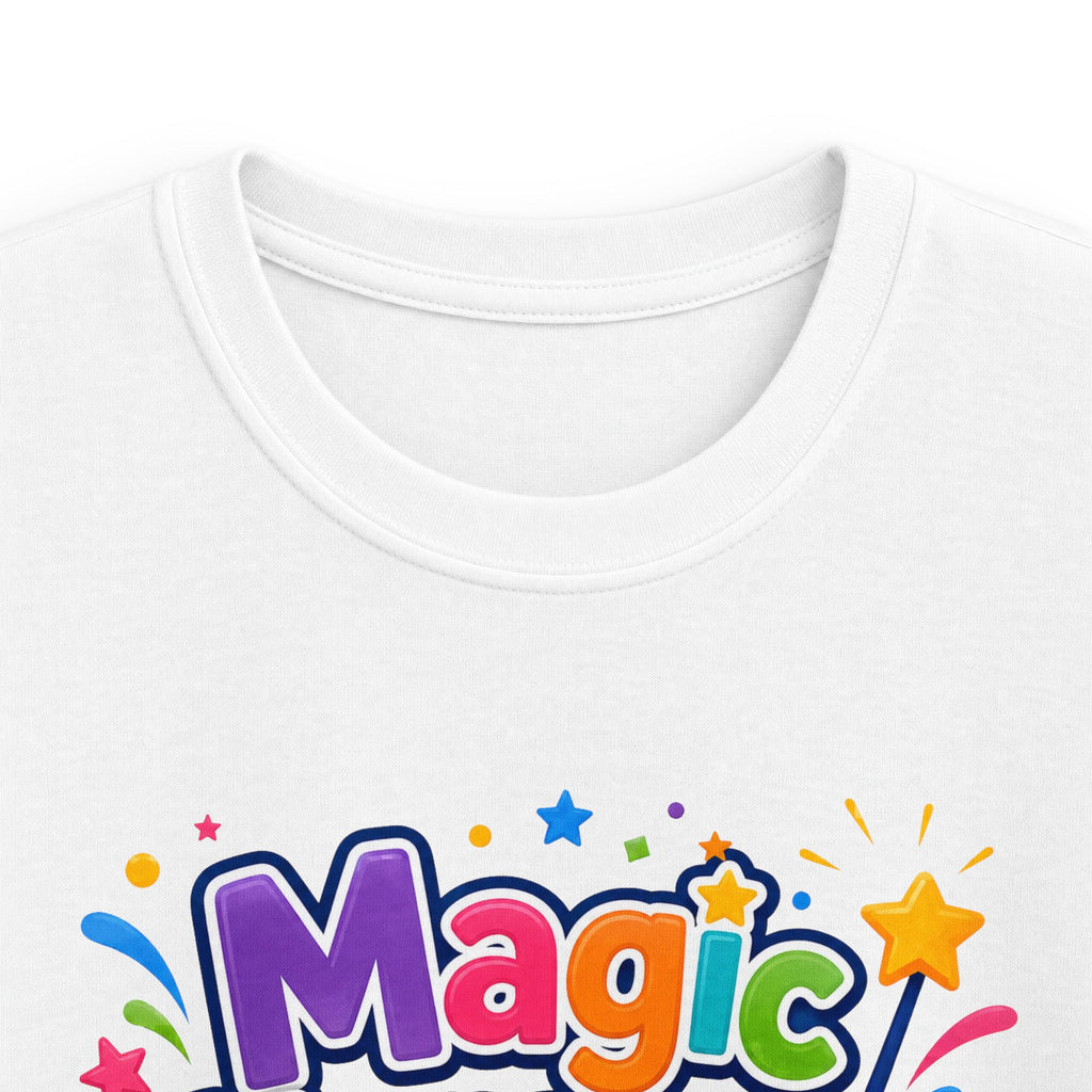Kids Tee "Magic Happens at Five" Colorful Birthday Shirt