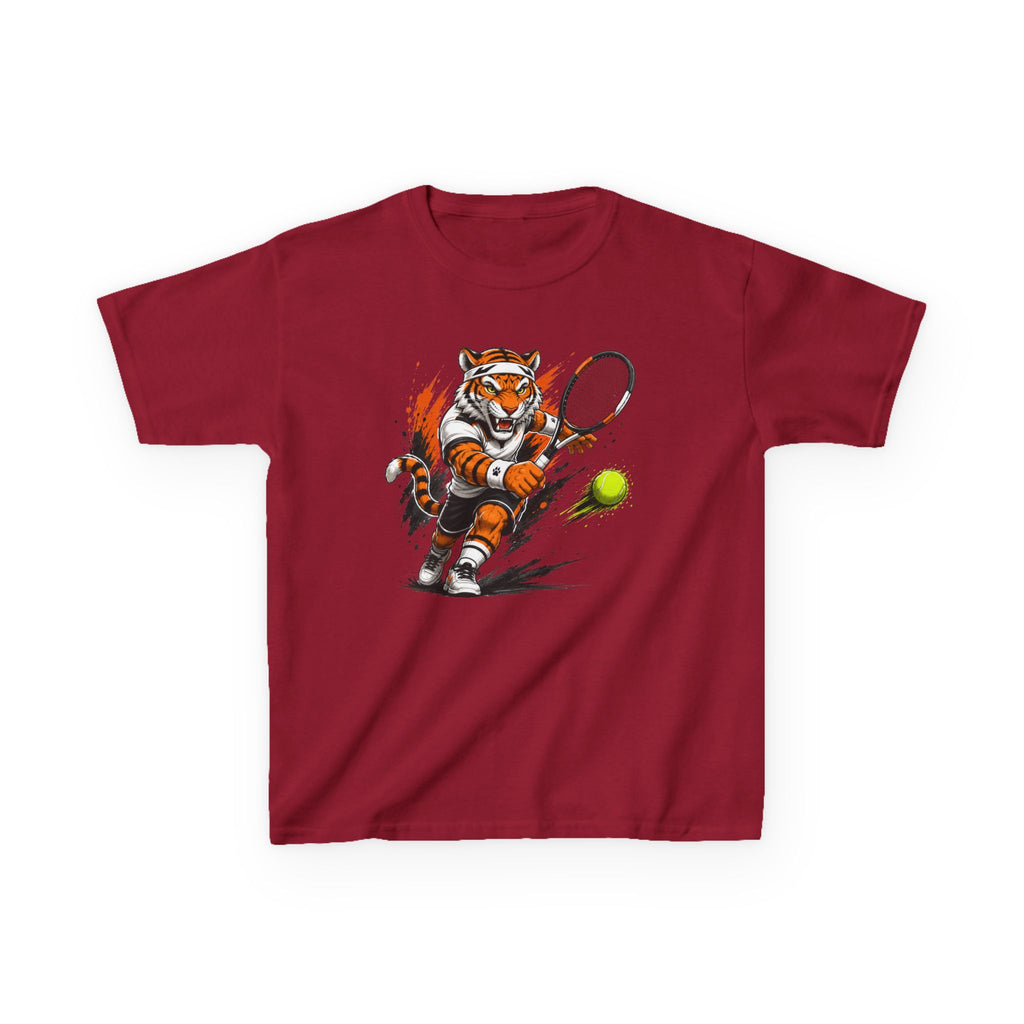 Tennis Tiger T-Shirt | Fierce Tiger Tennis Player Graphic | Kids Tennis Tee | Youth Tennis Sports Shirt | Tennis Lover Gift
