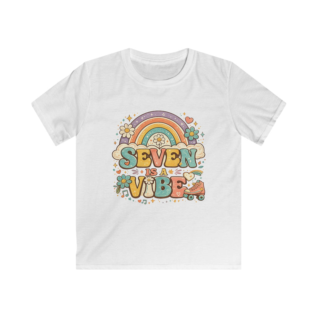 Kids Tee "Seven Is A Vibe" Retro Rainbow Roller Skate Birthday Shirt