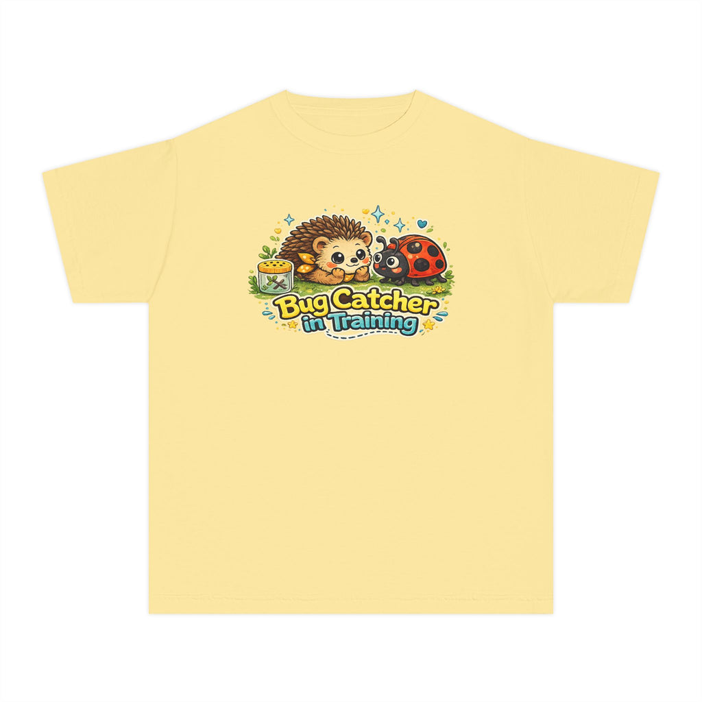 Youth Tee "Bug Catcher in Training" Cute Hedgehog & Ladybug Kids T-Shirt Girls & Boys