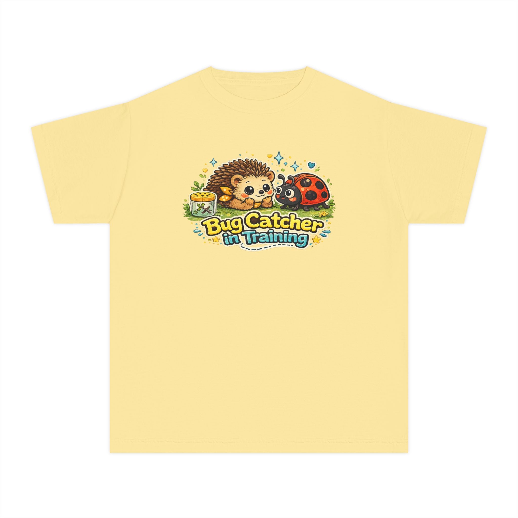 Youth Tee "Bug Catcher in Training" Cute Hedgehog & Ladybug Kids T-Shirt Girls & Boys