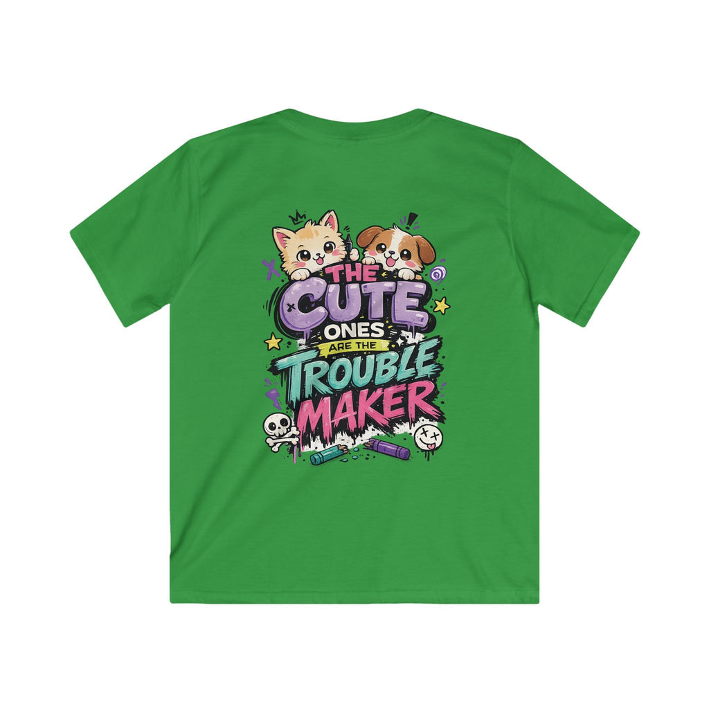 Cute Puppy & Kitten "The Cute Ones Are The Trouble Maker" Graphic Girls T-Shirt