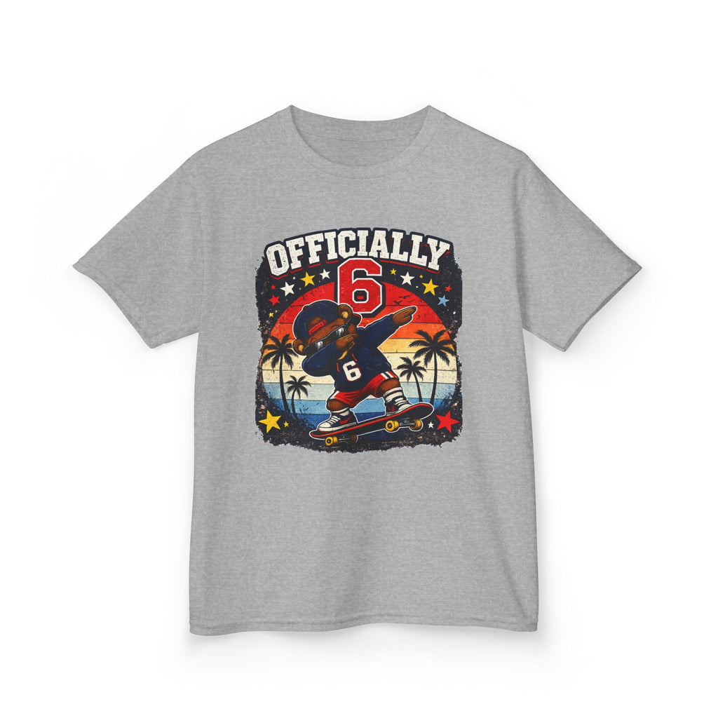 Kids Tee  "Officially 6" Skateboard Birthday Shirt with Palm Sunset