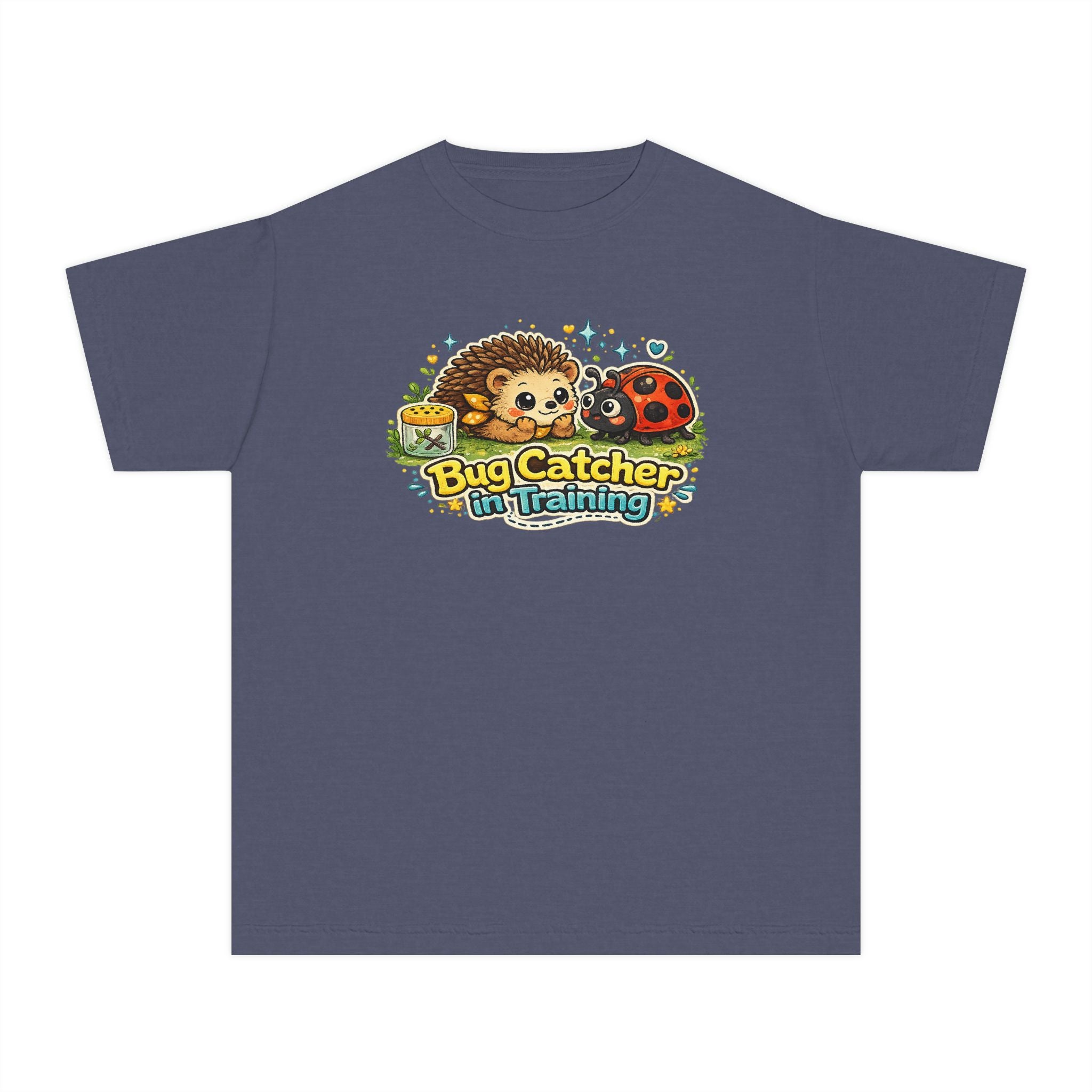Youth Tee "Bug Catcher in Training" Cute Hedgehog & Ladybug Kids T-Shirt Girls & Boys