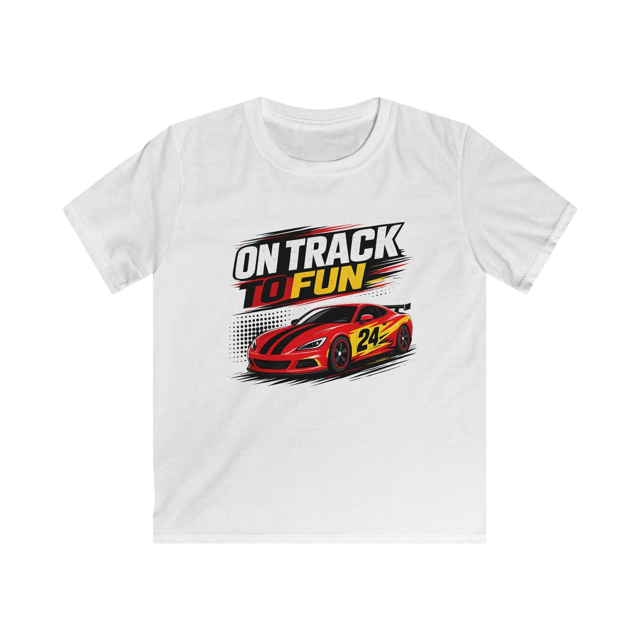 Kids Racing Tee "On Track to Fun" Red Race Car Shirt for Boys and Girls