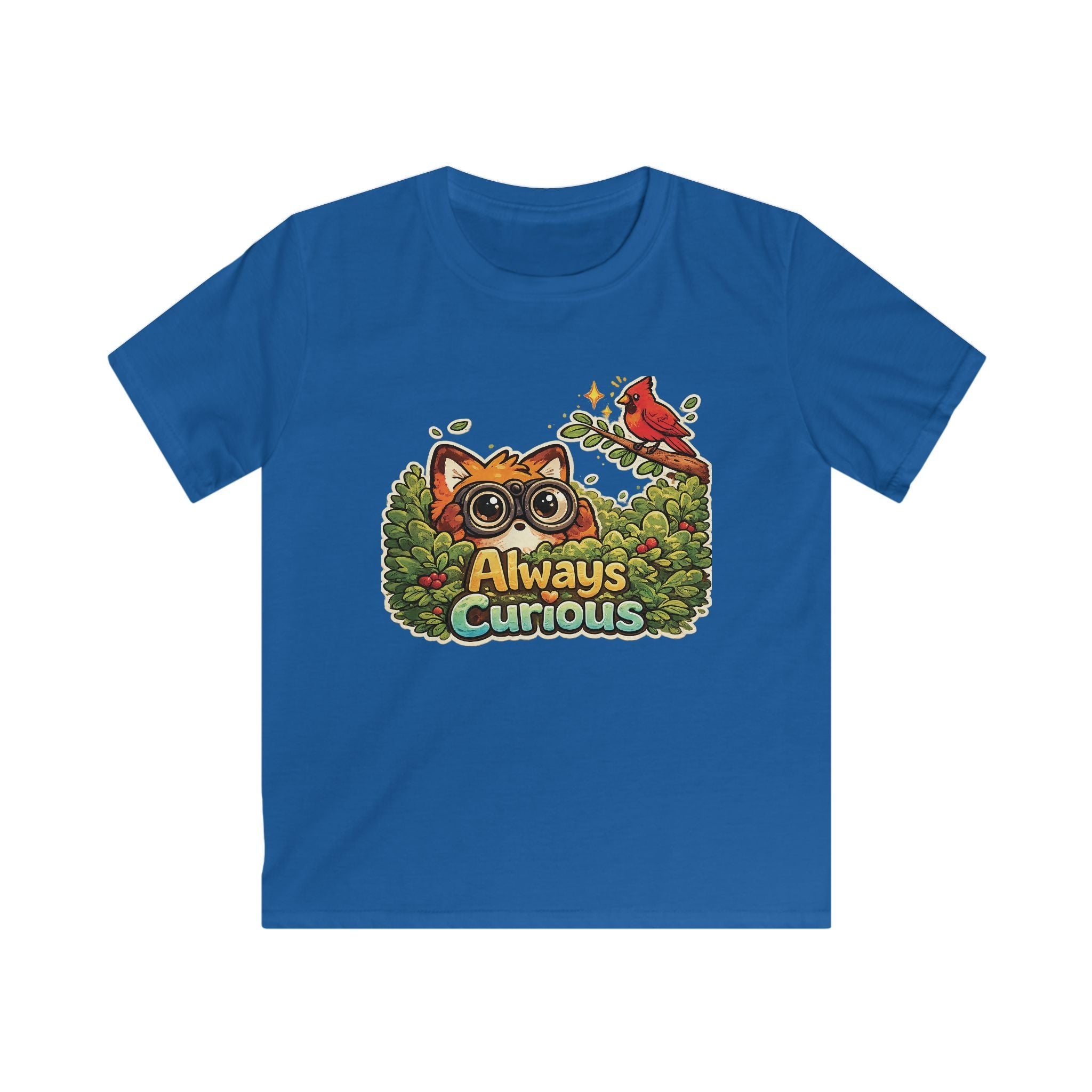 Kids Funny Tee "Always Curious" Fox & Cardinal Graphic design t-shirt