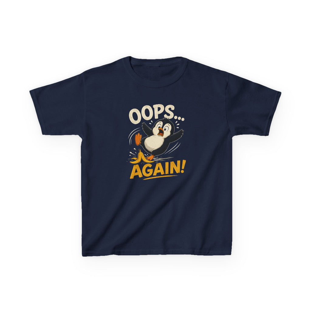 Kids Tee Cute Penguin "Oops... Again!" Funny Graphic T-Shirt