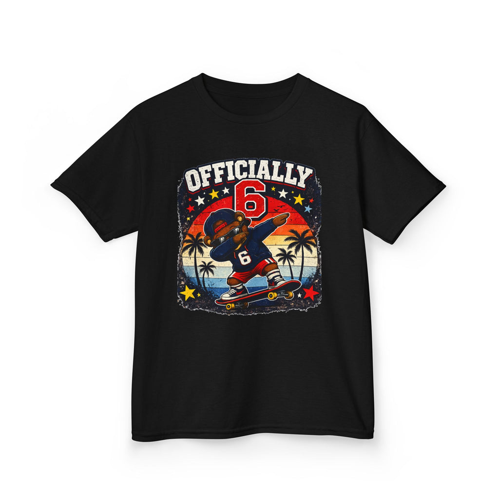 Kids Tee  "Officially 6" Skateboard Birthday Shirt with Palm Sunset