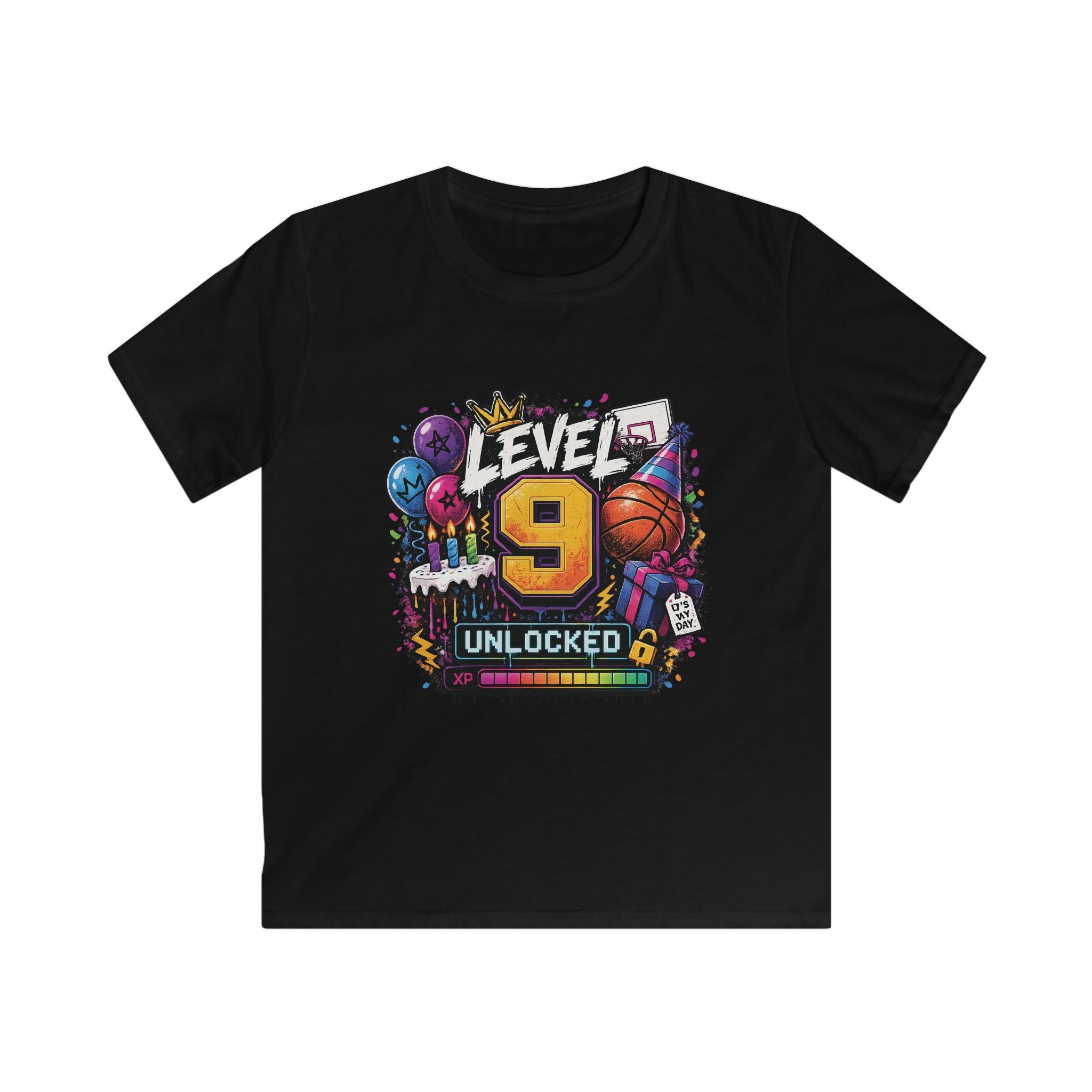 Kids "Level 9 Unlocked" Birthday T‑Shirt Basketball & Party Gamer Tee