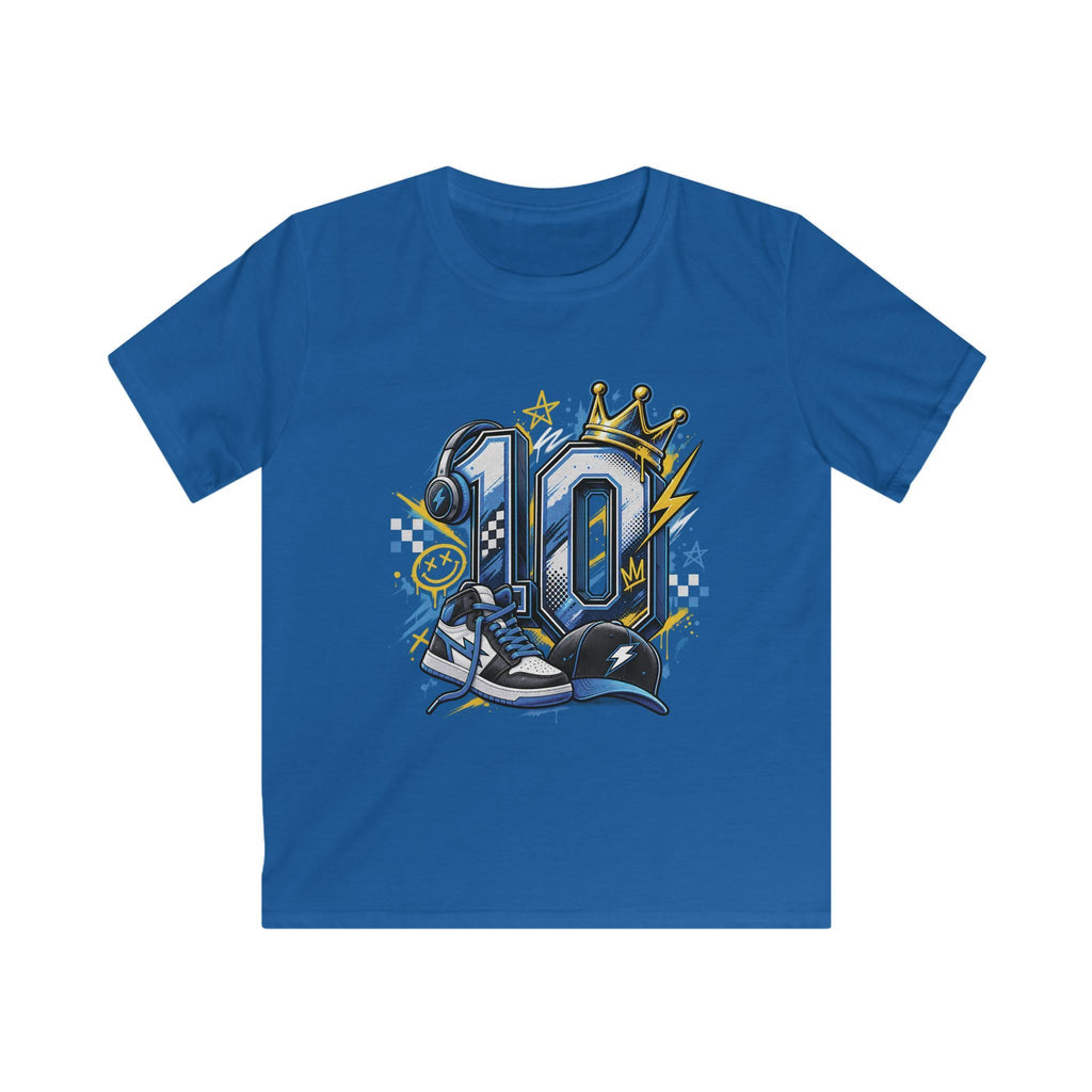 Kids 10th Birthday Racing Tee - Number 10 Crown & Sneakers Graphic