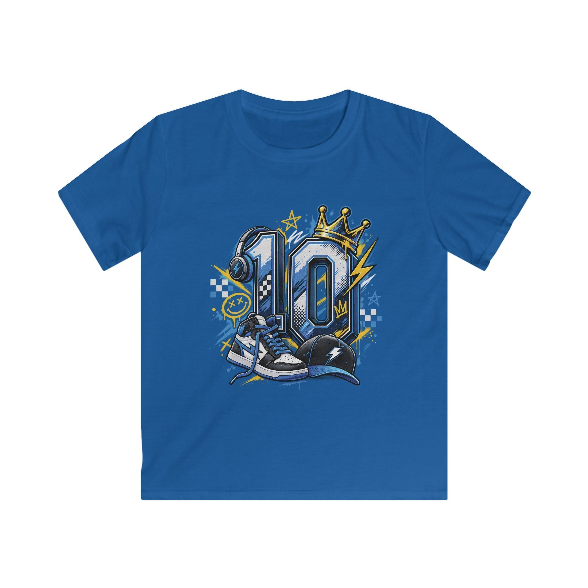 Kids 10th Birthday Racing Tee - Number 10 Crown & Sneakers Graphic