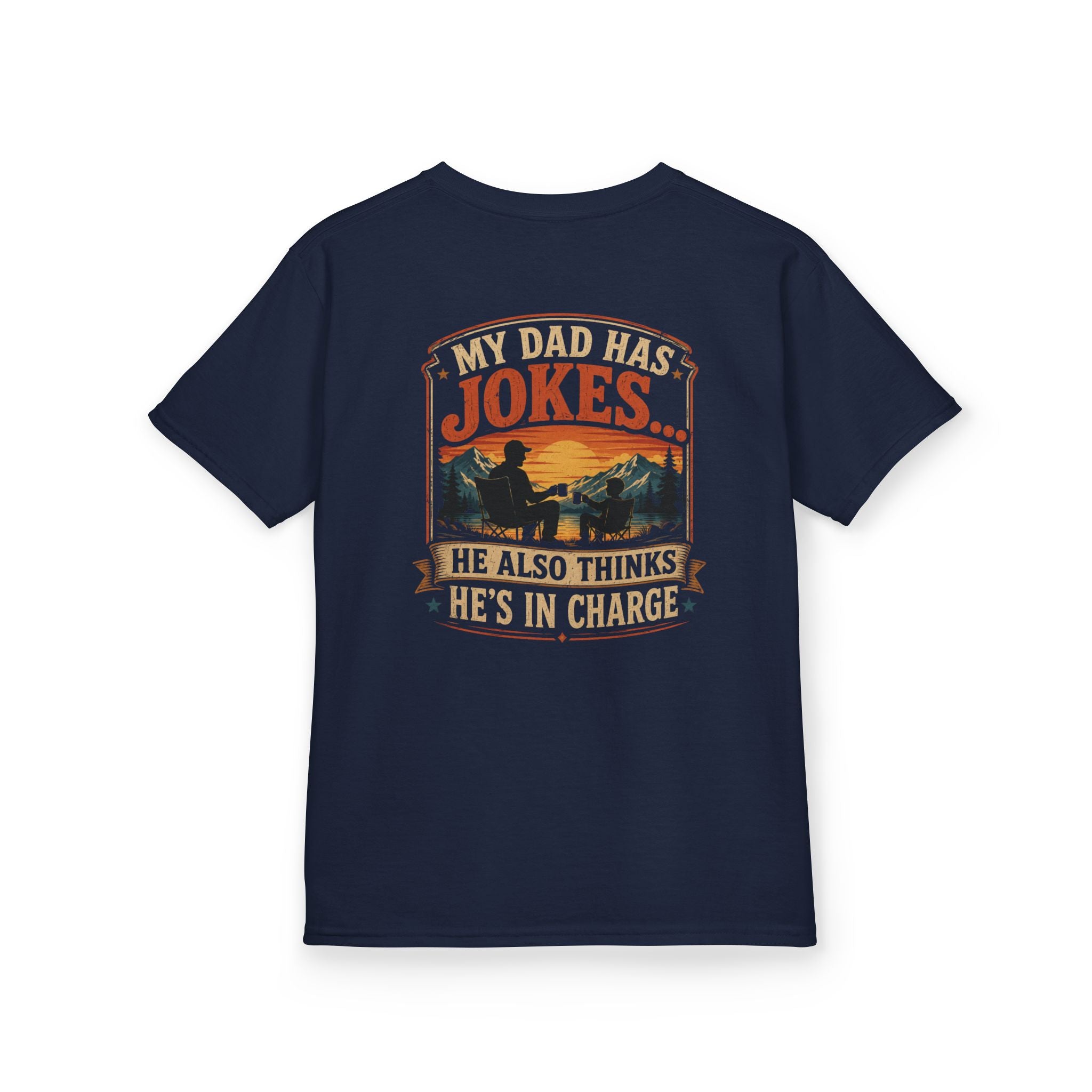 Kids Tee “My Dad Has Jokes… He Also Thinks He’s In Charge” Family Father’s Day Shirt