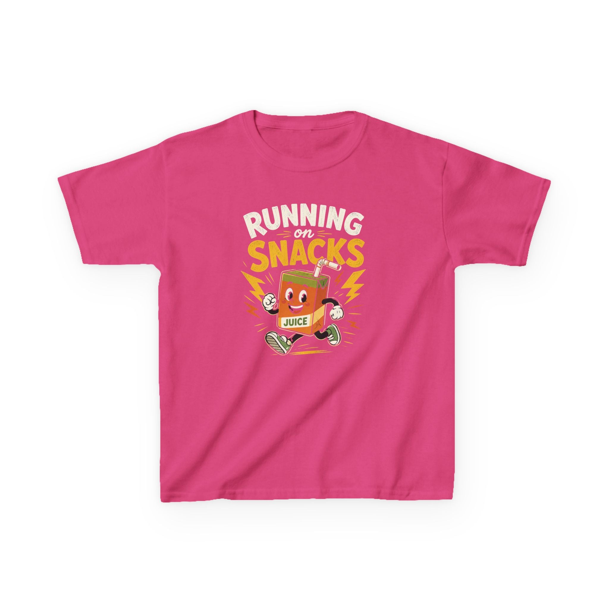 Funny Kids T-Shirt "Running on Snacks" Cartoon Juice Box Tee