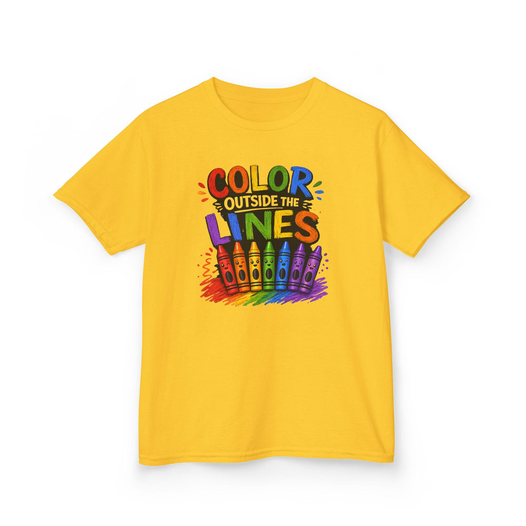 Kids "Color Outside the Lines" Graphic T-Shirt Rainbow Crayon Art Tee