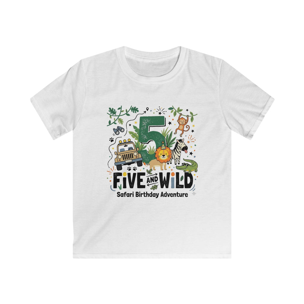 Kids 5th Birthday Safari Tee – "Five and Wild" Jungle Safari Shirt
