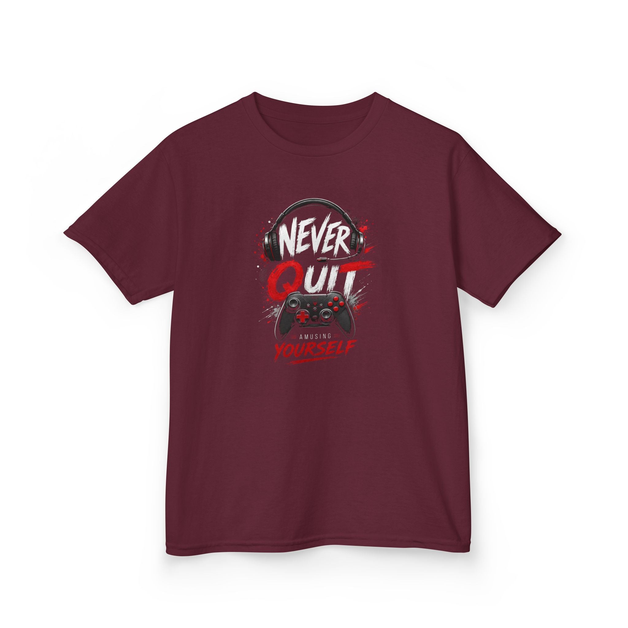 "Never Quit Gaming" Motivational Gamer Controller & Headset T-Shirt Design