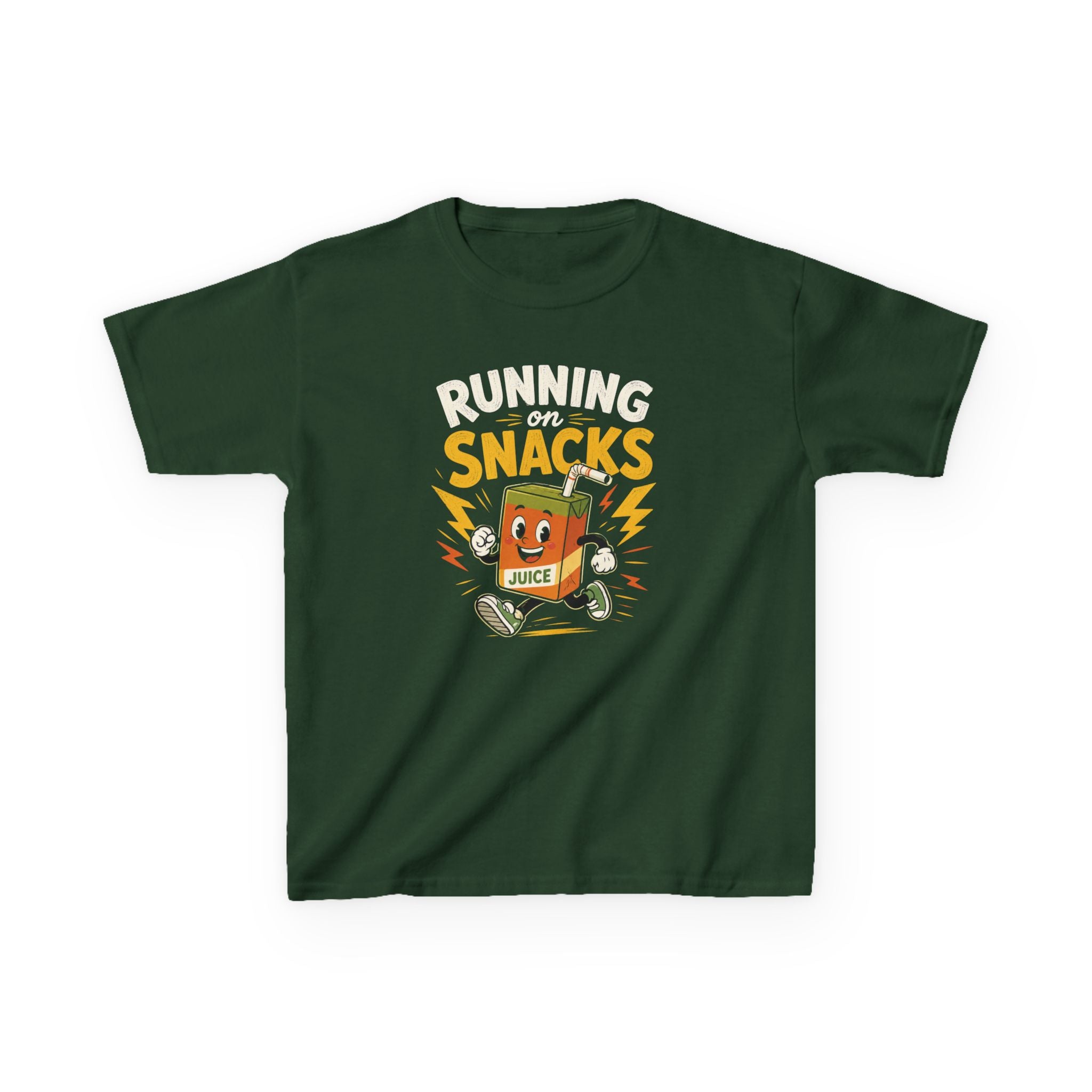 Funny Kids T-Shirt "Running on Snacks" Cartoon Juice Box Tee