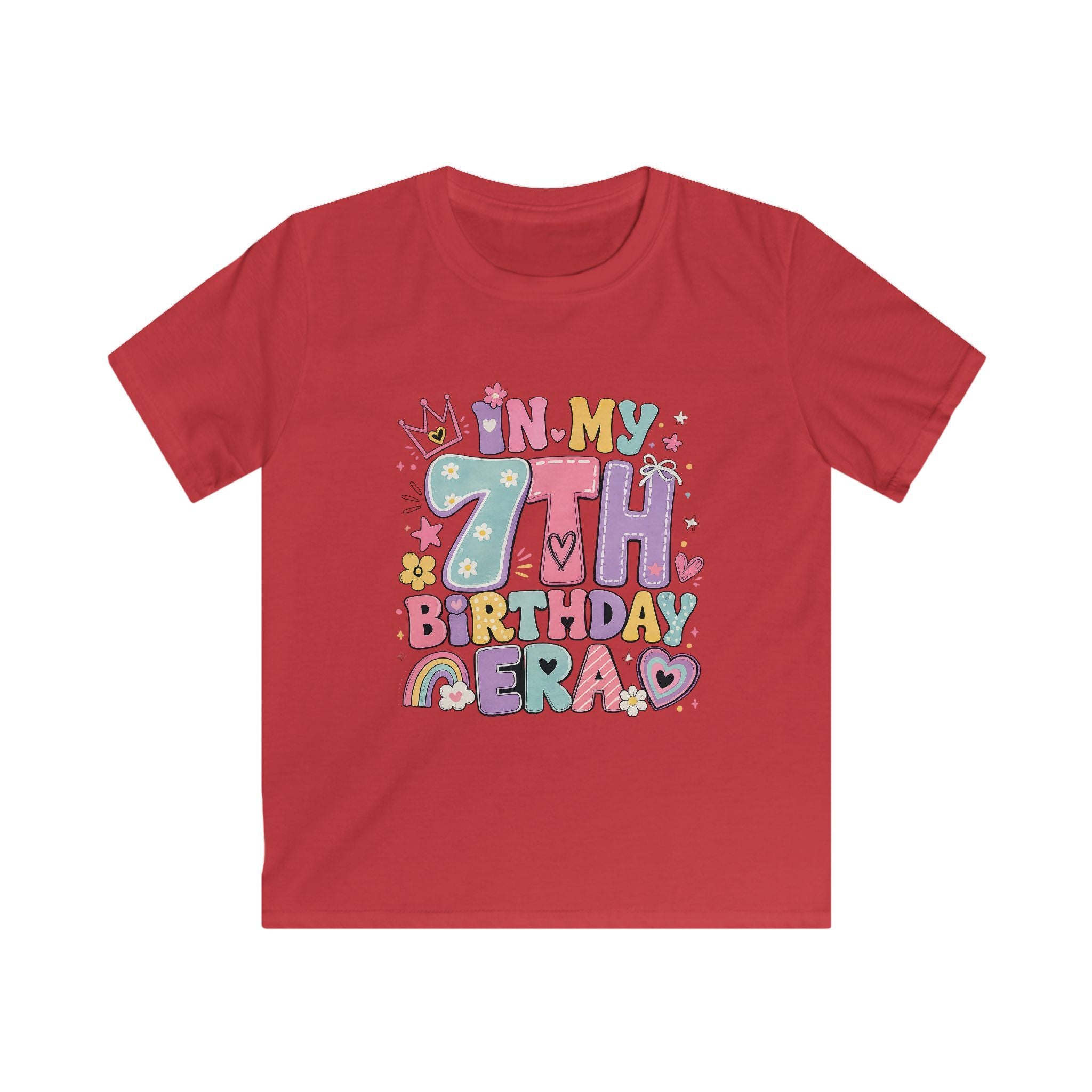 Kids 7th Birthday Tee Cute Pastel Rainbow "In My 7th Birthday Era" Shirt
