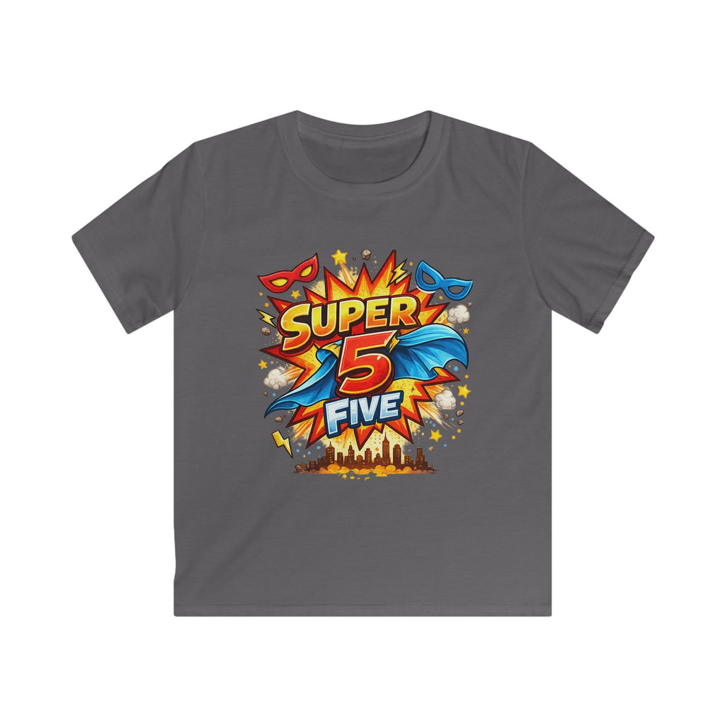 "Super 5 Five" Kids T-Shirt Colorful Superhero Birthday Tee