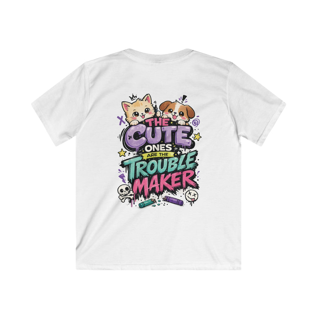 Cute Puppy & Kitten "The Cute Ones Are The Trouble Maker" Graphic Girls T-Shirt
