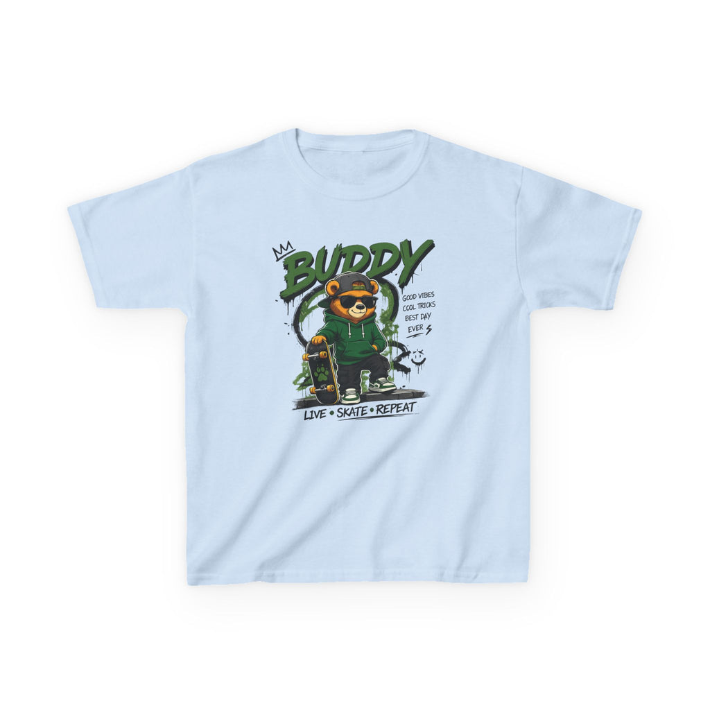 Kids Skateboard Tee "Buddy" Graphic Live • Skate • Repeat Boys and Girls Graphic Tee