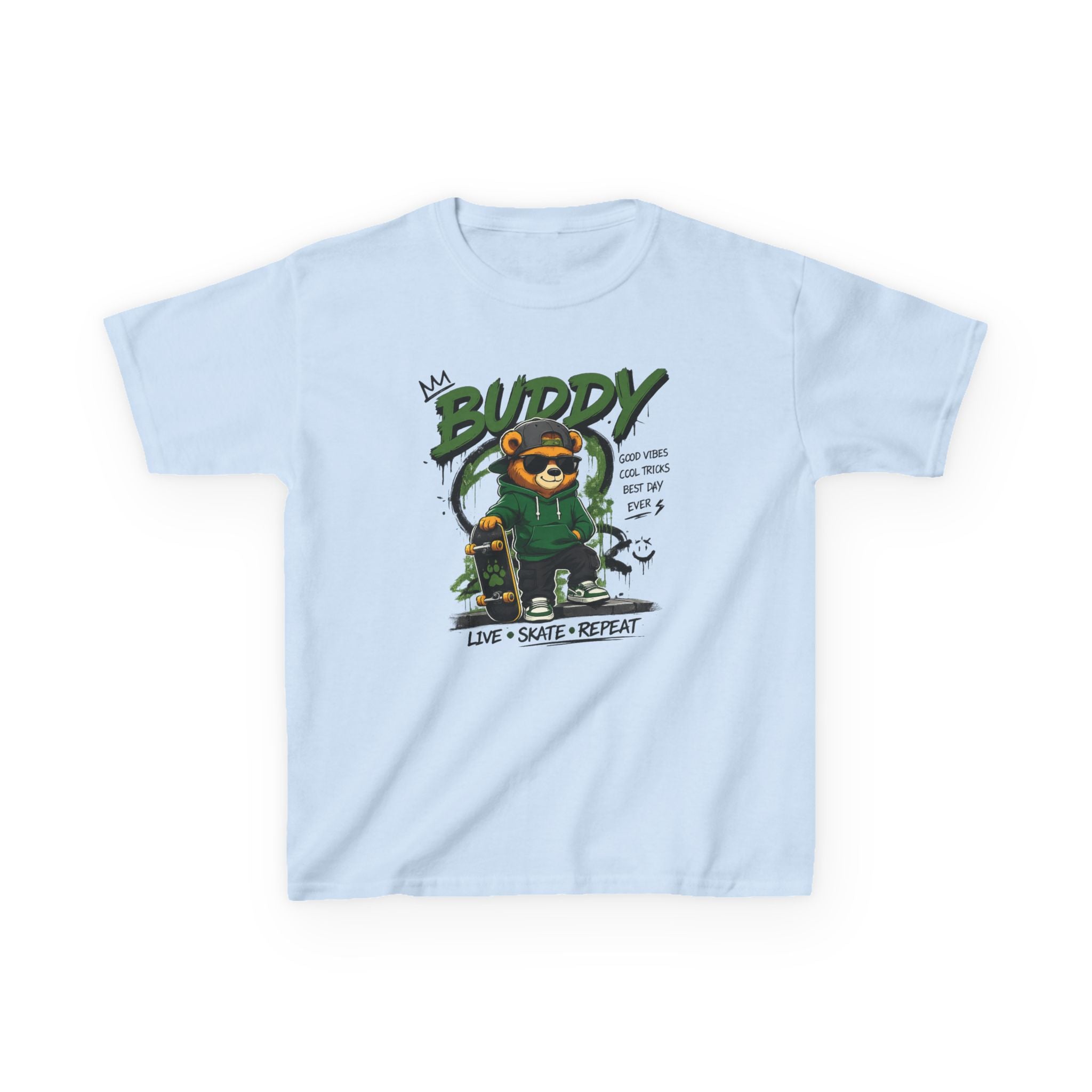 Kids Skateboard Tee "Buddy" Graphic Live • Skate • Repeat Boys and Girls Graphic Tee